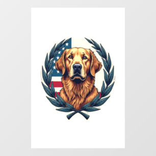 Liberty Golden Retriever Vintage Patriotic Tee Window Cling