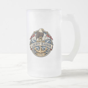 Liberty Harbor Eagle Anchor Two-Sided Frosted Glass Beer Mug