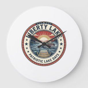 Liberty Lake Patriotic Patriotic Lake Life Vintage Large Clock