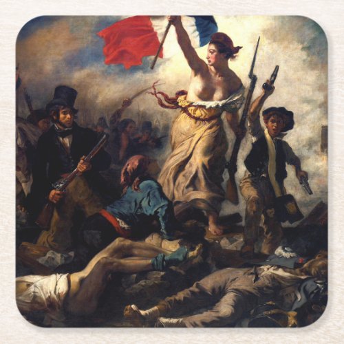 Liberty Leading the People Eugene Delacroix Square Paper Coaster