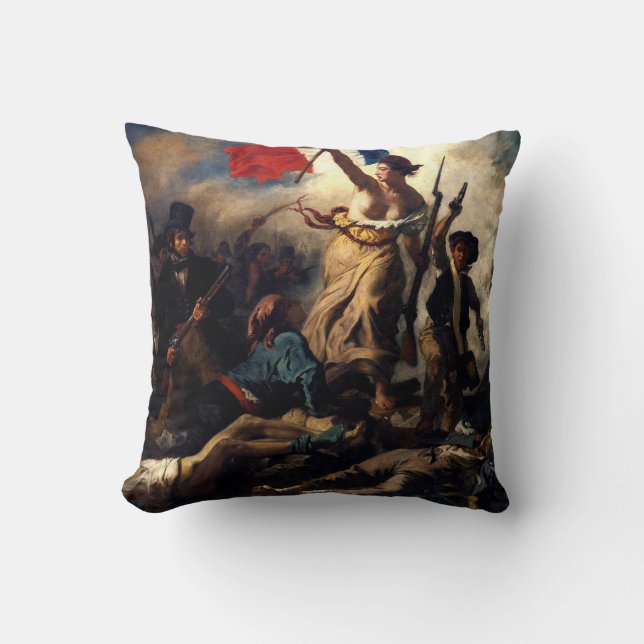 Liberty Leading the People, Eugene Delacroix Throw Pillow (Front)