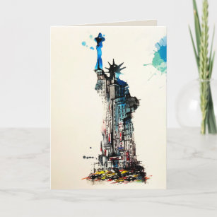 Liberty New York City Travel Love Watercolor Card