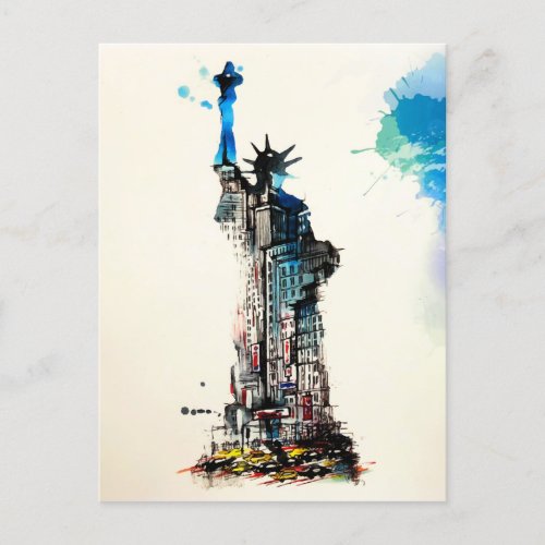 Liberty New York City Travel Love Watercolor Holiday Postcard