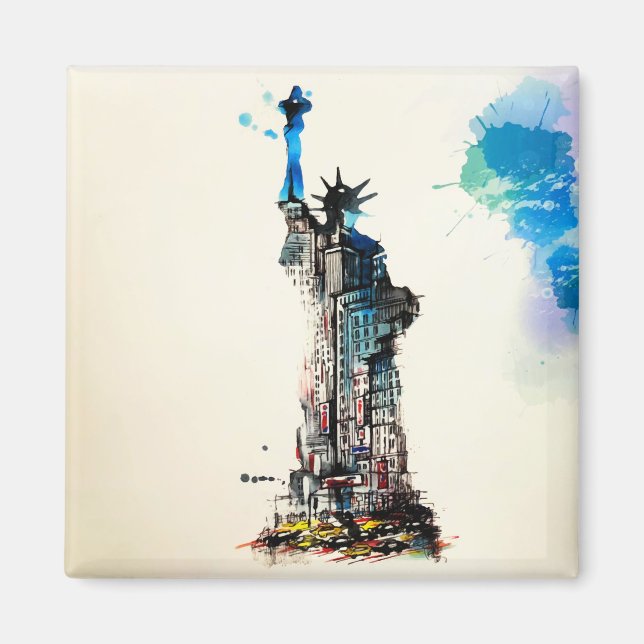 Liberty New York City Travel Love Watercolor Magnet (Front)