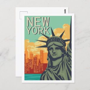 Liberty New York Famous Travel Place Illustration Postcard