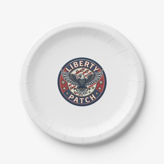 Liberty Patch Patriotic Patriotic Patch Embroidery Paper Plates (Front)