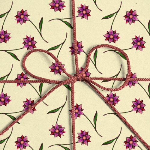 Liberty pattern pink flowers with cream background wrapping paper