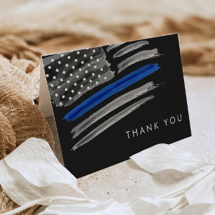 LIBERTY Police Retirement Party Thin Blue Line Letterpress Thank You Card