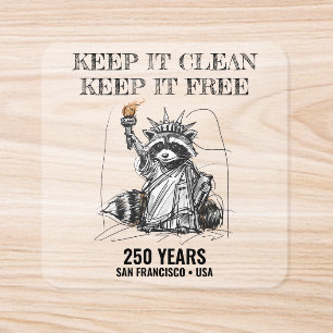 Liberty Raccoon 1776–2026 250 Years Cleanup Square Sticker