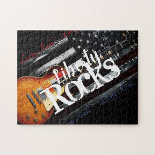 LIBERTY ROCKS Vintage American Flag Jigsaw Puzzle