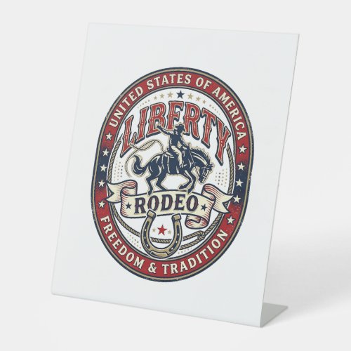 Liberty Rodeo Patriotic Patriotic Rodeo Western US Pedestal Sign