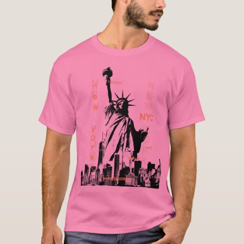 Liberty Statue Manhattan Nyc Template Mens Pink T_Shirt