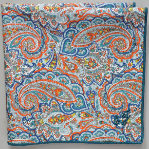 Liberty Teal Paisley Monogram Linen Pocket Square