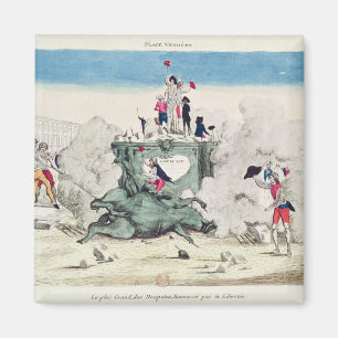 Liberty toppling the statue of the Greatest Magnet