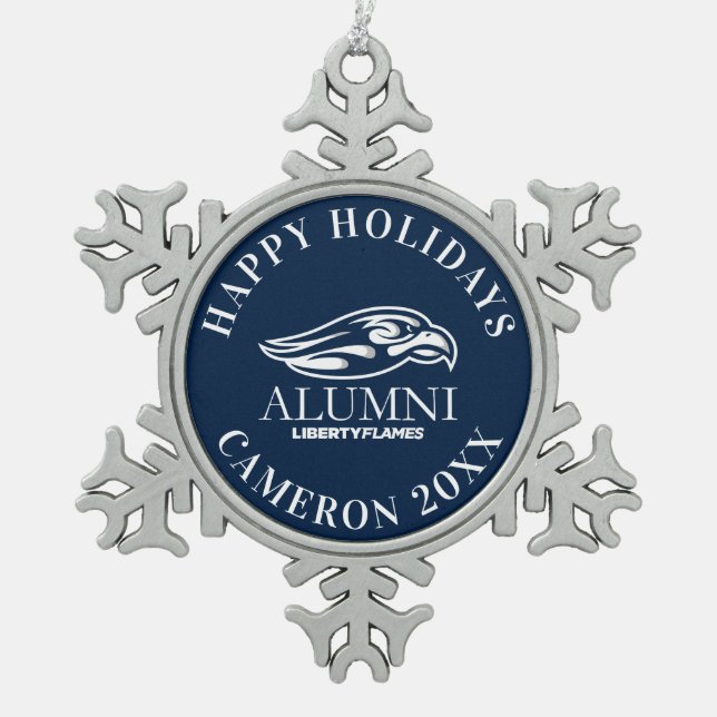 Liberty University Alumni Snowflake Pewter Christmas Ornament (Front)