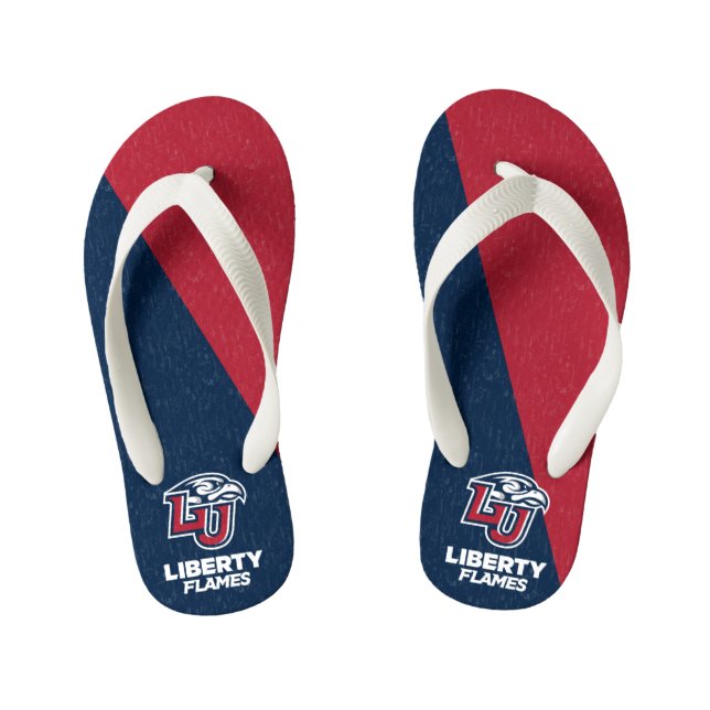 Liberty University Color Block Distressed Kid's Flip Flops (Footbed)