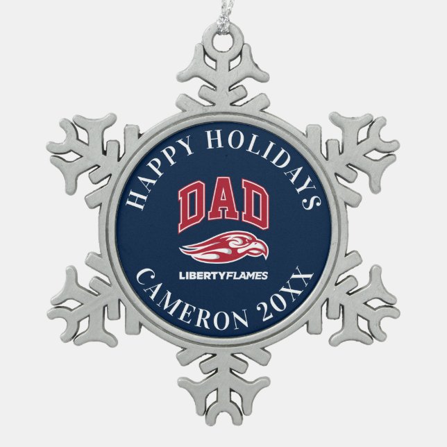 Liberty University Dad Snowflake Pewter Christmas Ornament (Front)