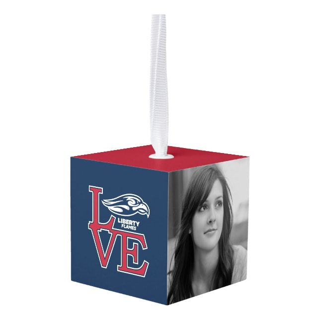 Liberty University Love Cube Ornament (Back Angled)