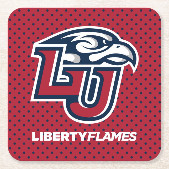Liberty University Polka Dot Pattern Square Paper Coaster (Front)