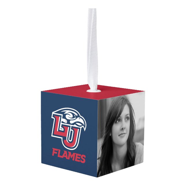 Liberty University Primary Logo Cube Ornament (Back Angled)
