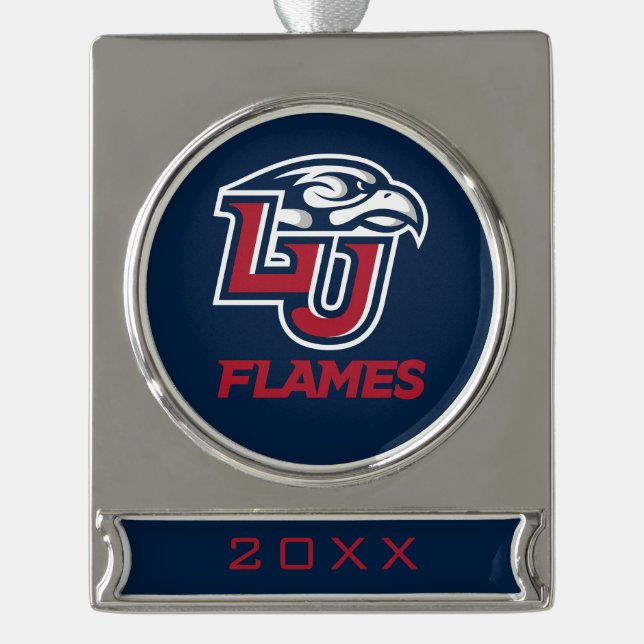 Liberty University Primary Logo Silver Plated Banner Ornament (Front)