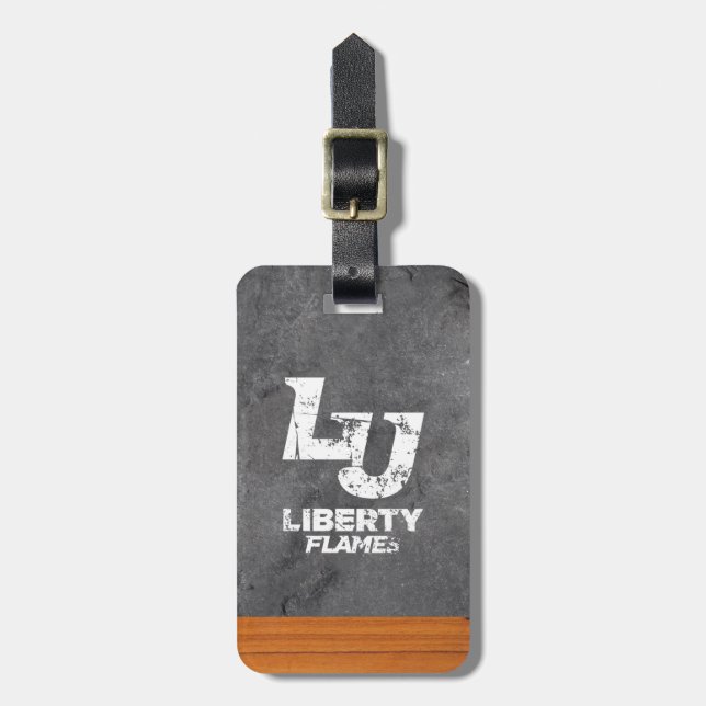 Liberty University Wood Cement Half White Luggage Tag (Front Vertical)
