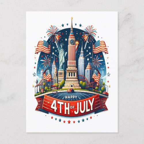 Libertys Joyful Fourth  Statue of Liberty  Holiday Postcard