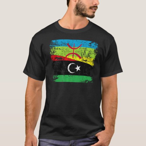 Libiyan Roots Half Amazigh Flag Proud Libiyans Peo T_Shirt