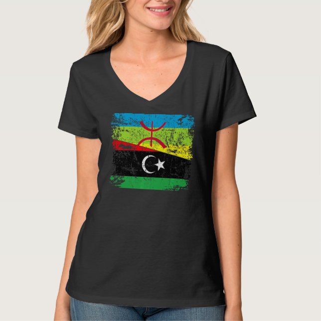 Libiyan Roots Half Amazigh Flag Proud Libiyans Peo T-Shirt (Front)