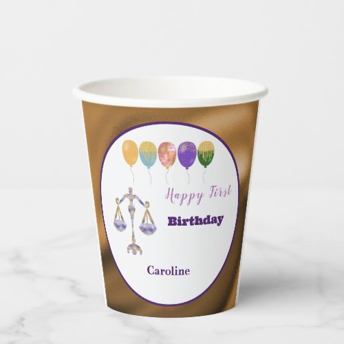 Libra 1st Birthday Gold Foil Elegant Zodiac  Paper Cups