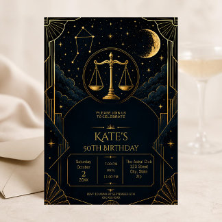 Libra 50th Birthday Invitation | Celestial Gold