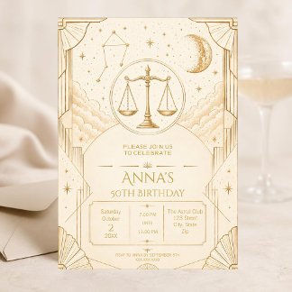 Libra 50th Birthday Invitation | Elegant Gold