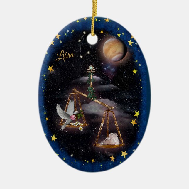 Libra Art Collage Ceramic Ornament (Front)