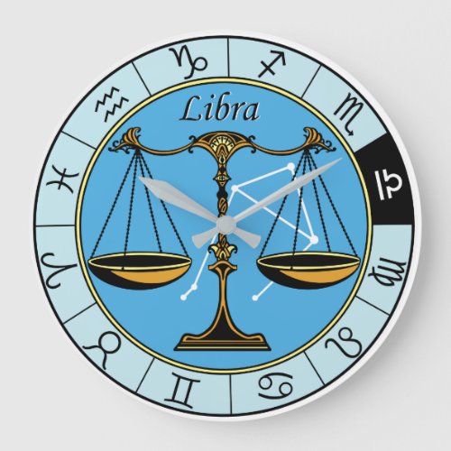 libra astrological zodiac sign large clock