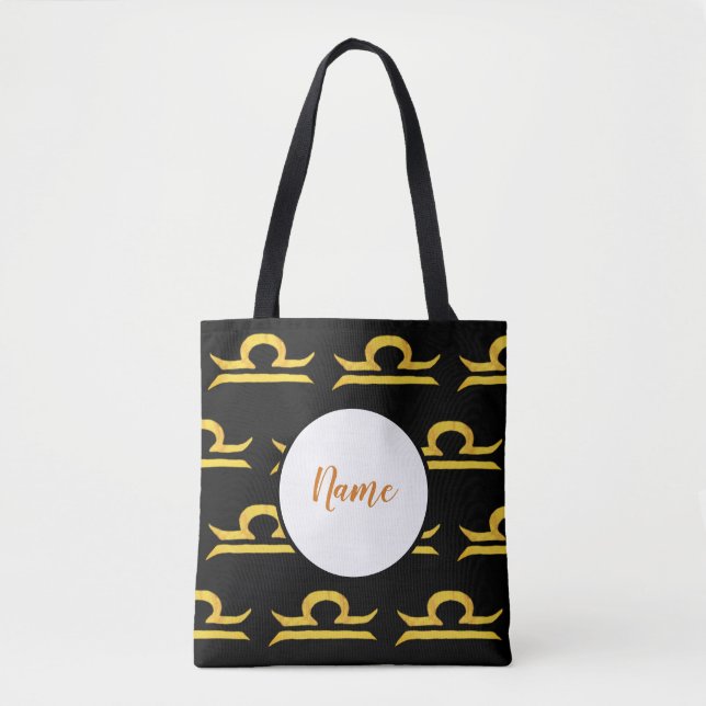 Libra, Balance Golden Zodiac Sign Personalized Tote Bag (Front)