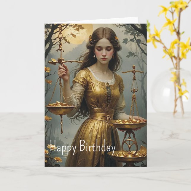 Libra Birthday  Card (Yellow Flower)