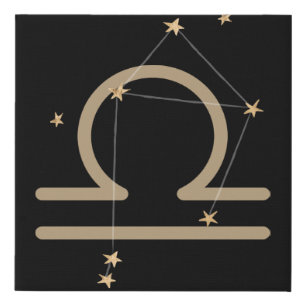 Libra black and gold zodiac constellation faux canvas print