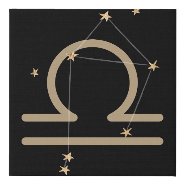 Libra black and gold zodiac constellation faux canvas print (Front)