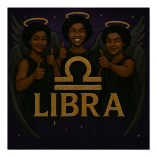 Libra Black Angel Zodiac Glossy Poster