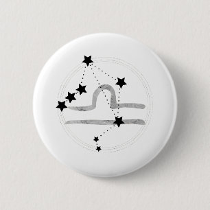 Libra black & silver zodiac constellation stars  button
