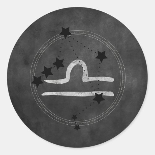 Libra black silver zodiac constellation stars  classic round sticker