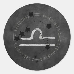 Libra black silver zodiac constellation stars  classic round sticker