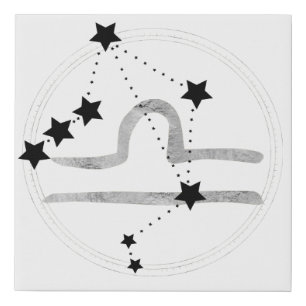 Libra black & silver zodiac constellation stars  faux canvas print