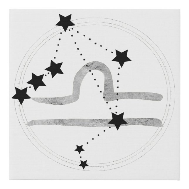 Libra black & silver zodiac constellation stars  faux canvas print (Front)
