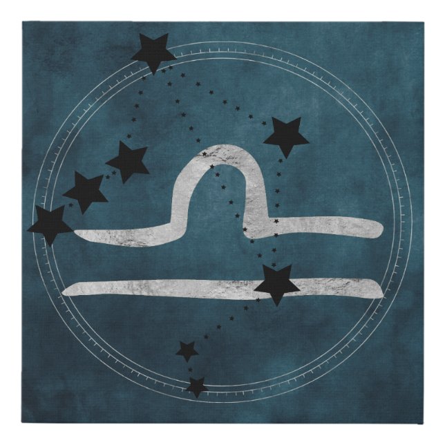 Libra black & silver zodiac constellation teal faux canvas print (Front)