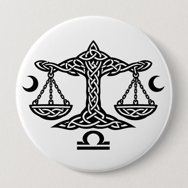 Libra Celtic Moon‑Scale Sigil | BurnsInHell Ink Button (Front)