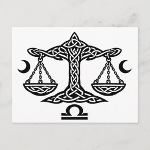 Libra Celtic Moon‑Scale Sigil   BurnsInHell Ink Holiday Postcard