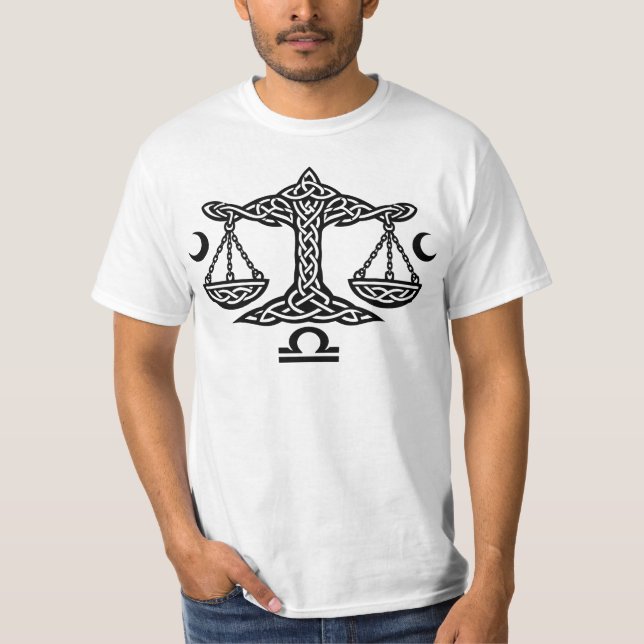 Libra Celtic Moon‑Scale Sigil | BurnsInHell Ink T-Shirt (Front)
