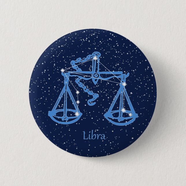 Libra Constellation and Zodiac Sign with Stars Button (Front)