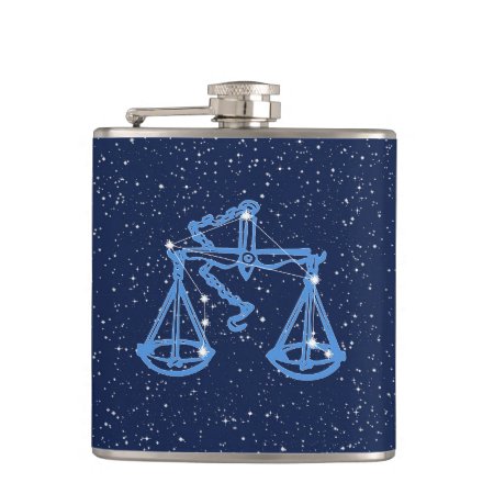 Libra Constellation And Zodiac Sign With Stars Flask